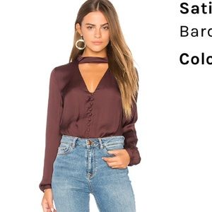 Satin Keyhole Top in Burgundy